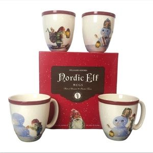 New in box set of 4 Nordic elf mugs Williams Sonoma never used